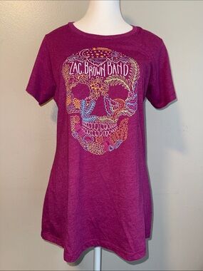 Zac browns southern ground Pink fuchsia Floral Skull graphic band Tee